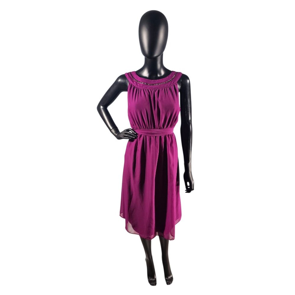 Plum Beaded Yoke Collar Chiffon Maternity Casual Dress - Liz Langer